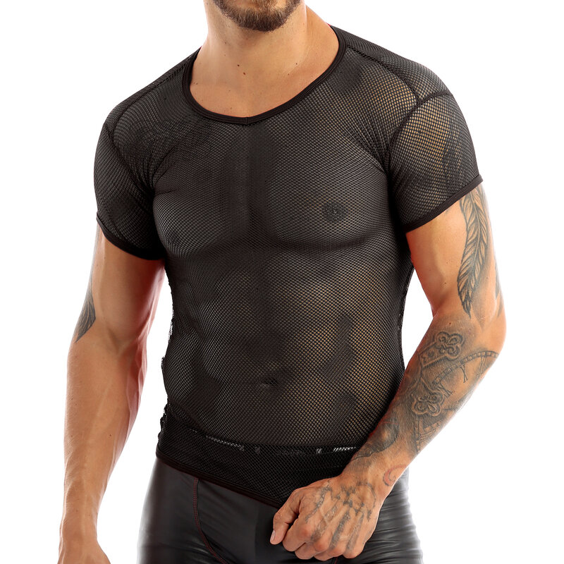 T-Shirt de Fitness en résille Transparent pour hommes, haut de sport, Sexy, Singlet, sans manches, Clubwear