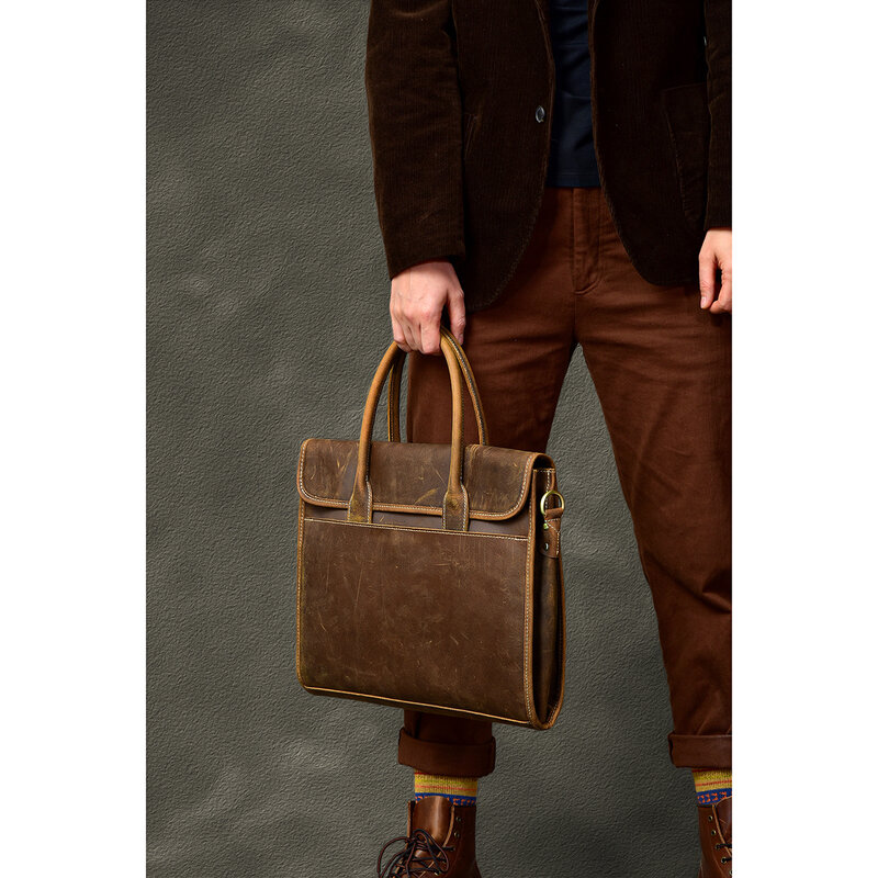 Мужские сумки из кожи Крейзи Хорс, тонкий портфель в стиле ретро, сумка через плечо из воловьей кожи, повседневная сумка для ноутбука, новинка 2022