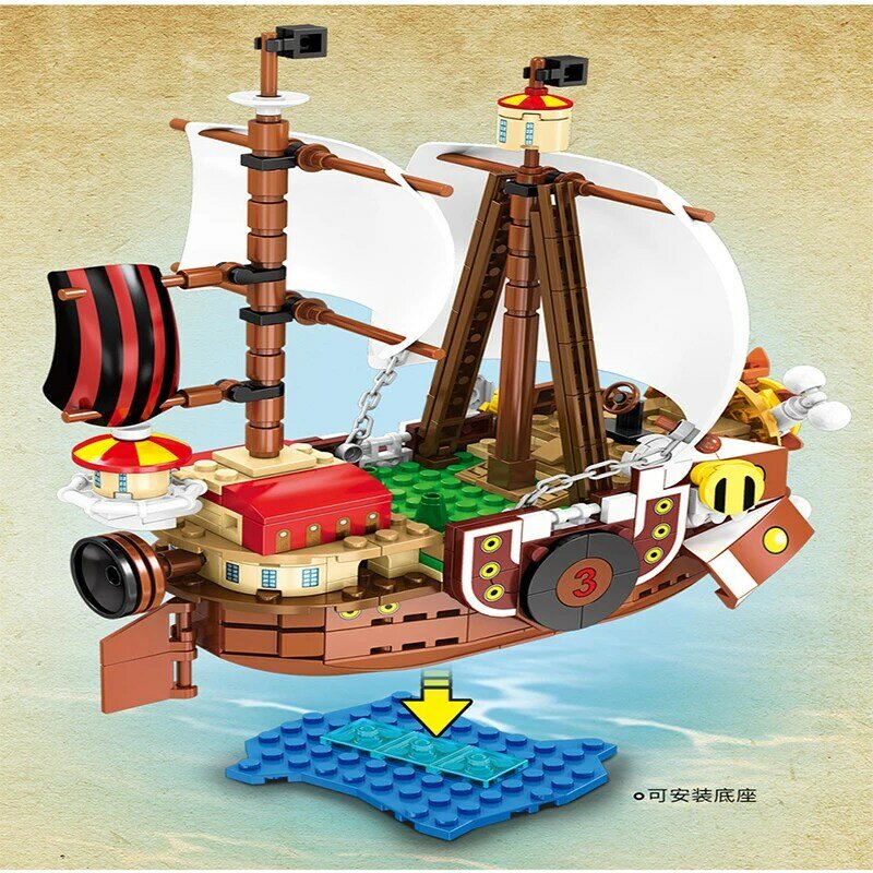 子供のための収集可能なボートのおもちゃ,1ピース,ボート,luffy千手の海賊船,ビルディングブロック,モデル,サンシャイン,収集可能なおもちゃ,ギフト