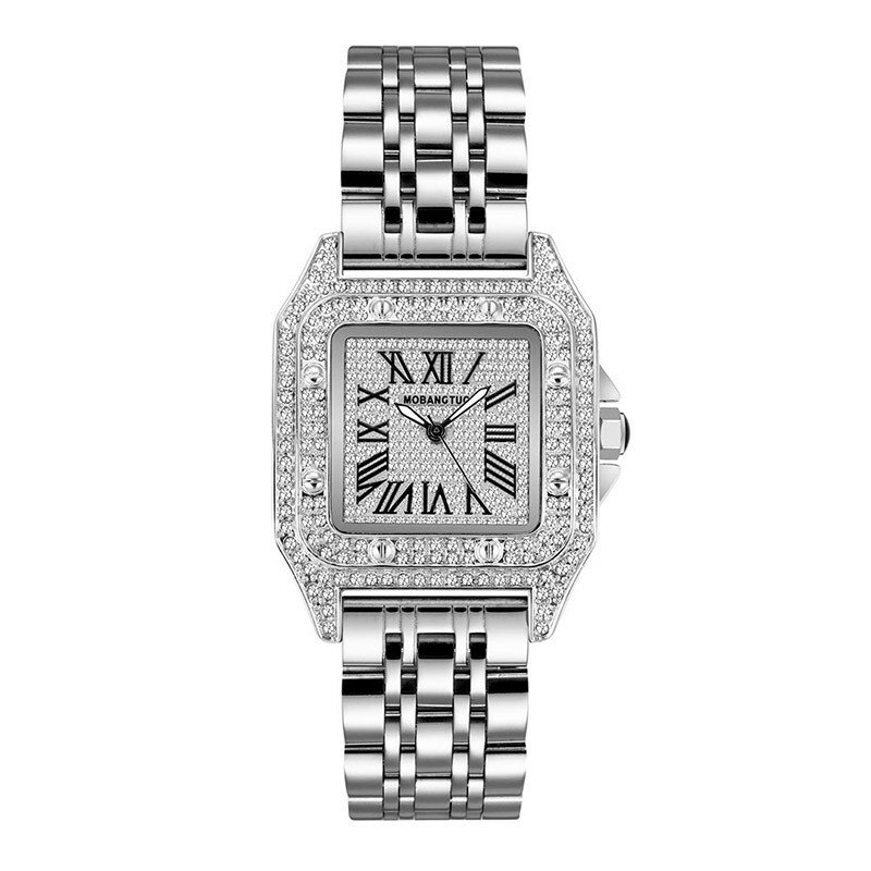الفضة موضة عالية الجودة ساحة المرأة ساعات كوارتز ساعة السيدات مع حجر الراين العلامة التجارية الفاخرة مصمم ساعة