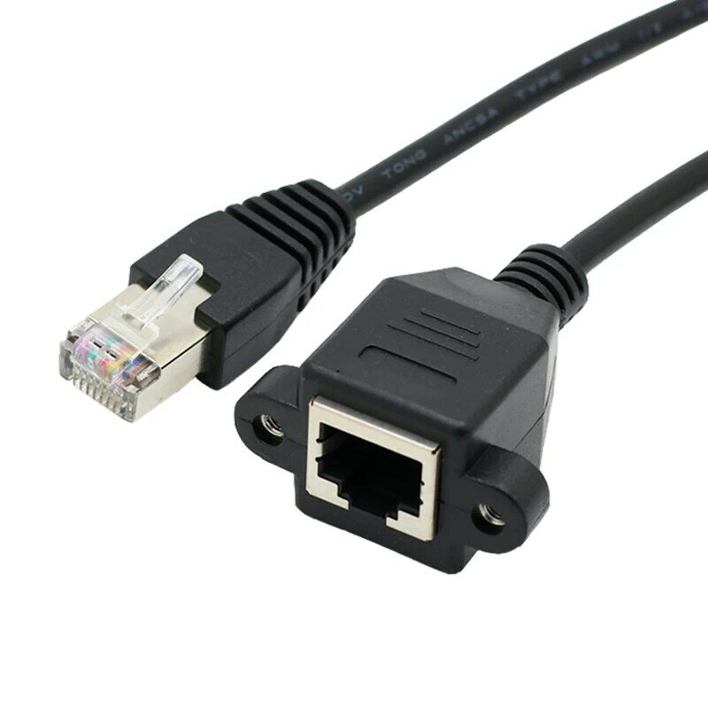 RJ45 Male-to-Female Network Extension Cable Ethernet Industrial Chassis With Mounting Screw Holes for CAT 5 Computers, Routers