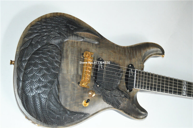 High quality custom edition hand-carved Raven Bird Eagle electric guitar free shipping