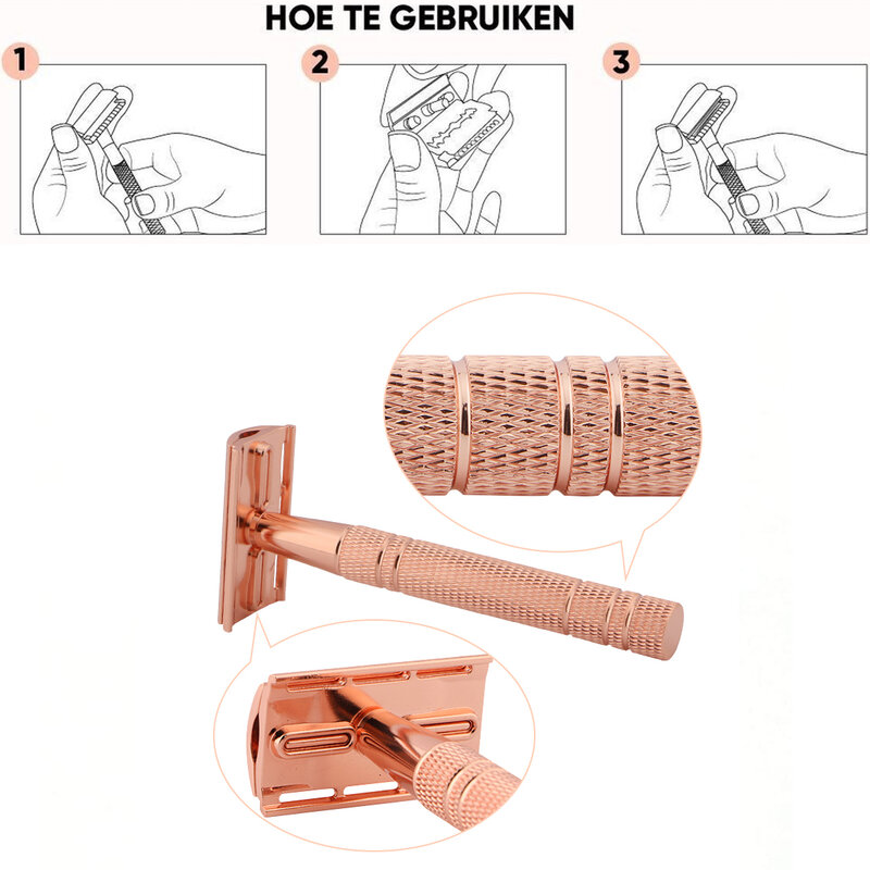 HAWARD-Ensemble de rasoirs en or rose pour femme, rasoir de sécurité à double tranchant réutilisable, 1 rasoir, 1 étui à lame et 10 bordures