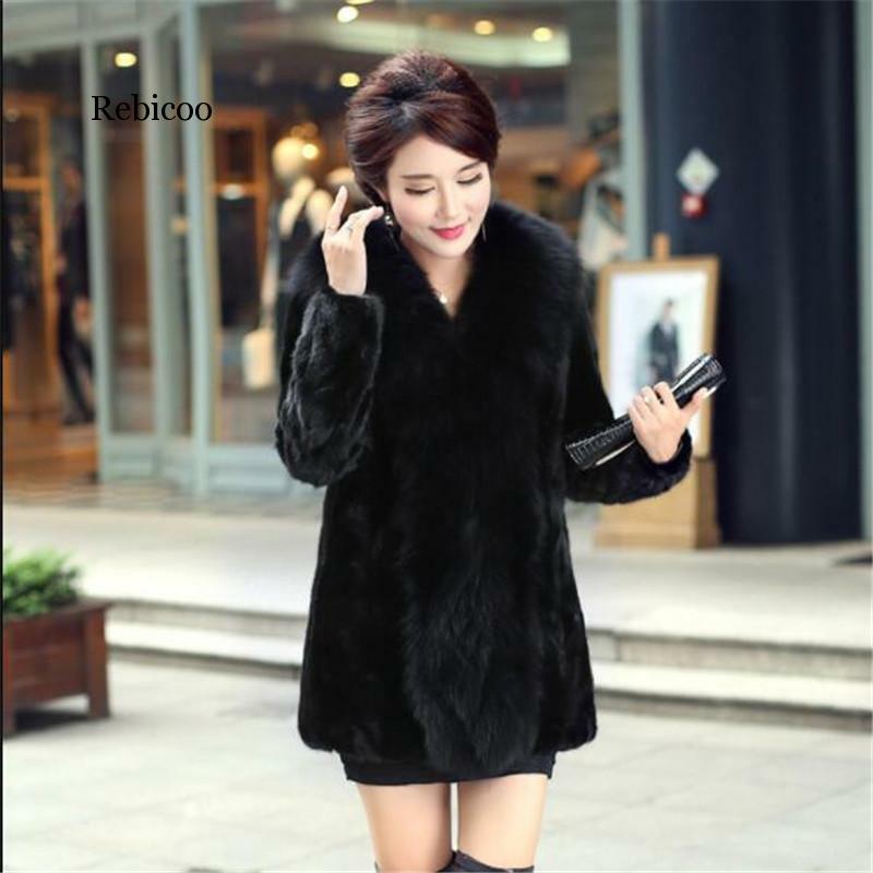 5xl moda feminina casaco de pele de inverno para as mulheres do falso gola de pele de raposa jaqueta longa com seções para um resto casacos de vison
