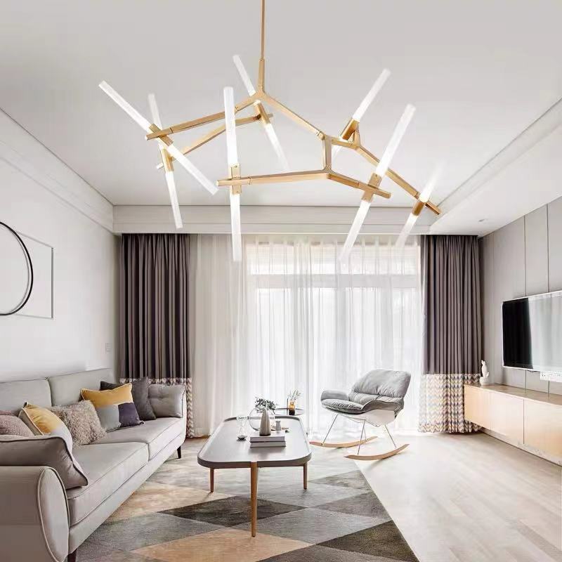 Candelabro LED de metal negro/dorado, estilo nórdico, moderno y minimalista, para sala de estar, dormitorio, comedor y cocina, rama de luciérnaga G9
