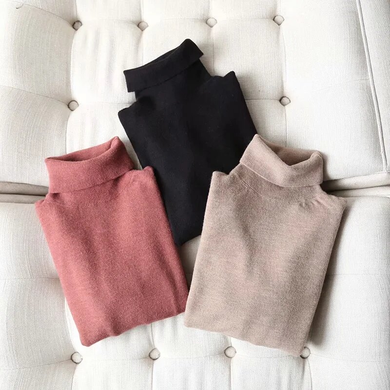 Jenny & dave-女性用セーター,シンプルなウールセーター,無地,カジュアル,タートルネック,暖かい
