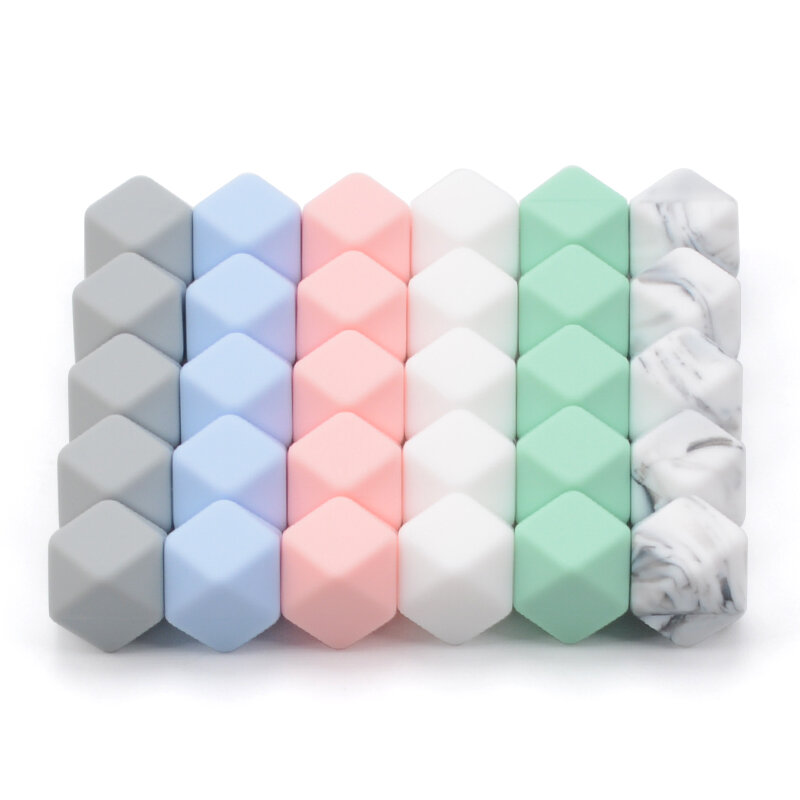LOFCA – Perles de dentition hexagone en silicone sans BPA 14 mm,accessoire de bricolage de jouets à mâcher pour bébé, 100 pièces,