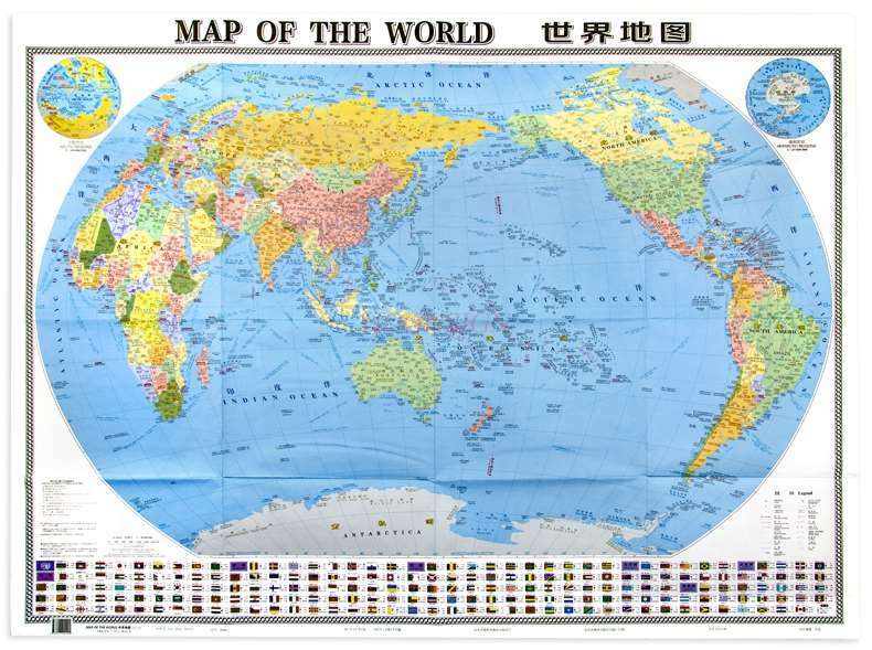 World map Chinese and English Large scale clear and easy to read Large size Folding map Home office travel map