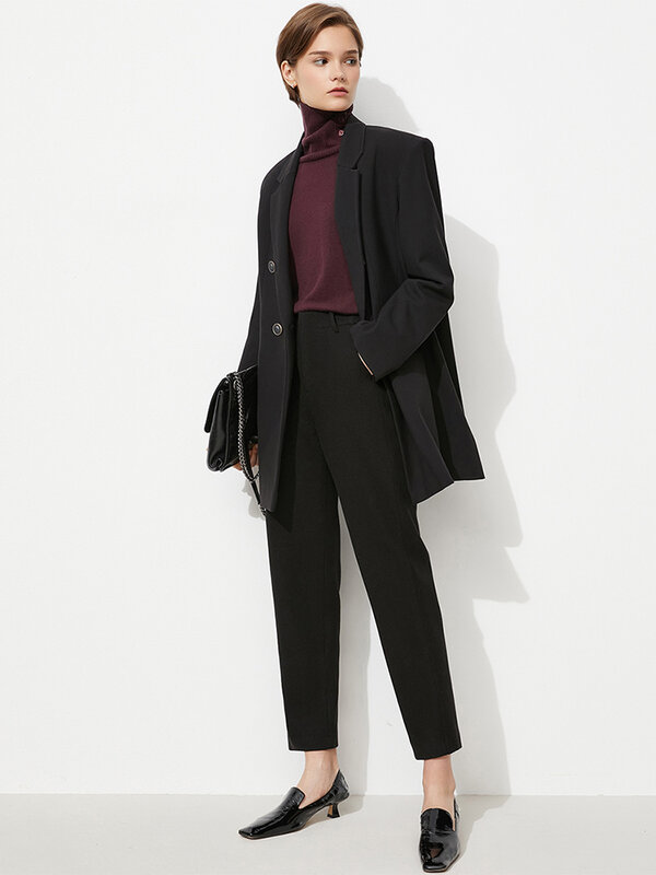 Amii – pantalon minimaliste pour femme, tenue de bureau, en laine, droite, décontracté, hiver, automne, 12160086