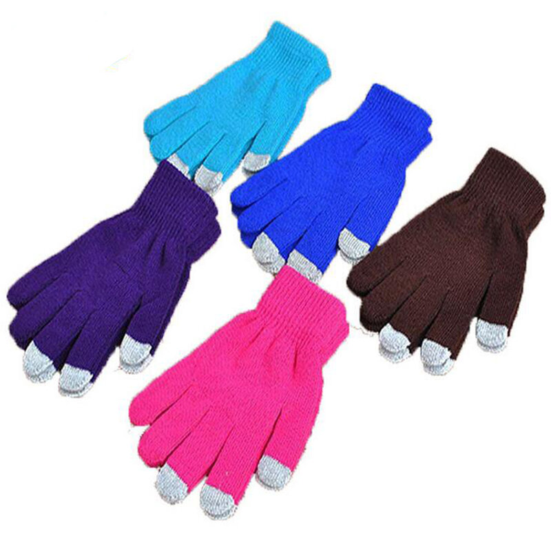 Gants d'hiver doux pour hommes et femmes, casquette pour écran tactile, pour téléphone intelligent actif, en tricot, couleur unie, chauds, pour poignet