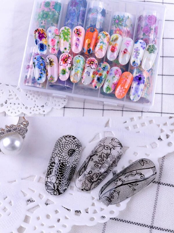 10Rolls/Set 10M  Glitter Nail Art Foils Laser Tips Stickers DIY Manicure Decorations  nail sticker Nails Art Decorations