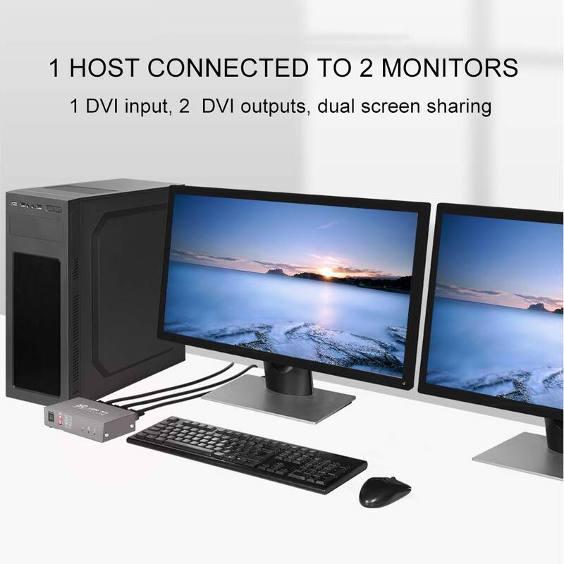 Divisor de Monitor Dual DVI de 2 puertos, 1 en 2 salidas (divide 1 señal de vídeo en pantalla Dual), admite resolución de hasta 4K2K/30Hz