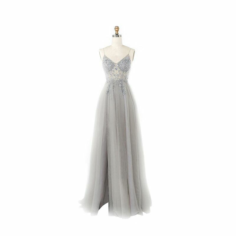 Frisado cristal vestidos de baile 2023 longo sexy ver através de uma linha dividir tule v pescoço cinta espaguete noite formal vestido