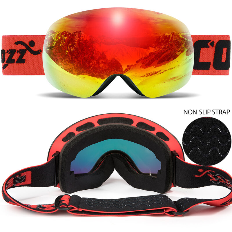 Kacamata Ski COPOZZ UV400 Masker Ski Perlindungan Pria Wanita Antikabut Kacamata Ski Wajah Besar Kacamata Ski Snowboard Olahraga Luar Ruangan