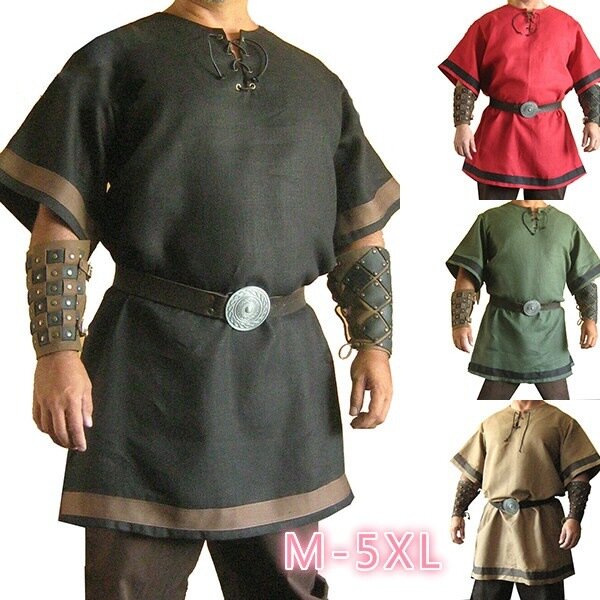 Cosplay medievale Vintage rinascimentale Viking Warrior Knight LARP Costume adulto uomo Nordic Army Pirate tunica camicia top outfit