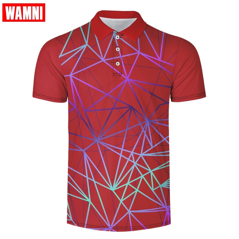 WAMNI 3D tenis T Shirt kamuflaż Casual Sport paski skręcić w dół kołnierz mężczyzna Badminton koszula szybkoschnąca