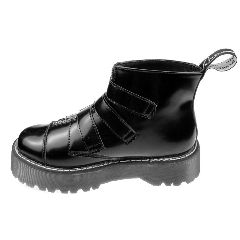Zapatos de plataforma góticos Rock para mujer, botines Retro para motocicleta, zapatos Punk con cremallera y hebilla múltiple, color negro, envío gratis