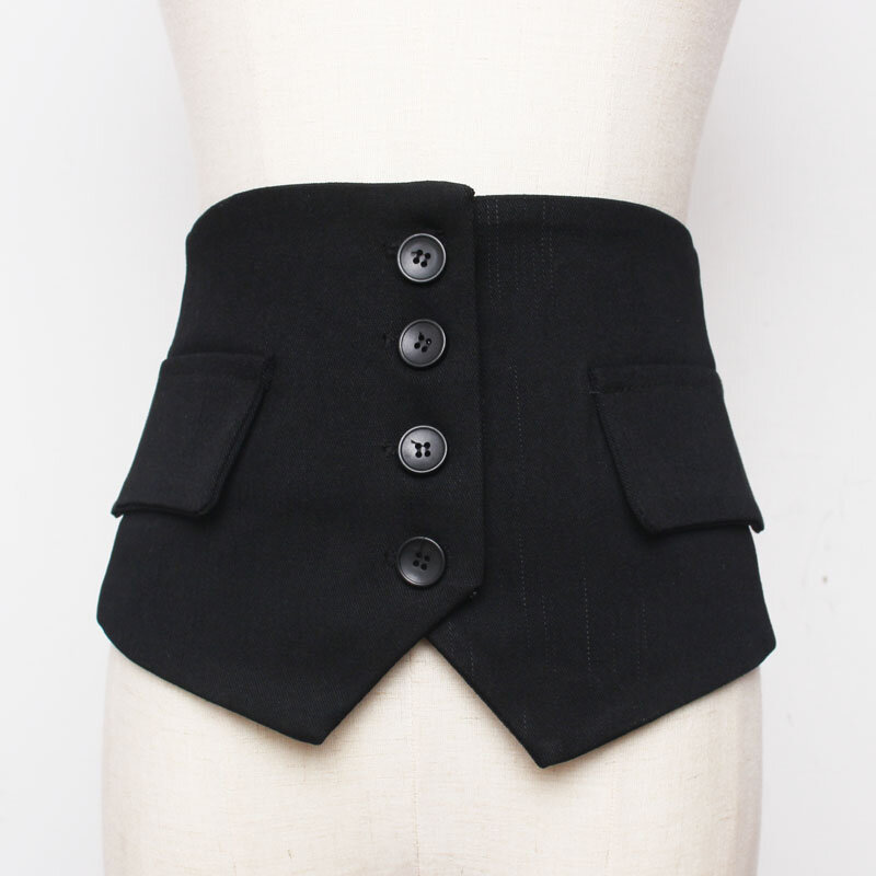 Ceinture en tissu élastique pour femmes, Style japonais, boutons à la mode, ceinture de taille large pour chemise décorative