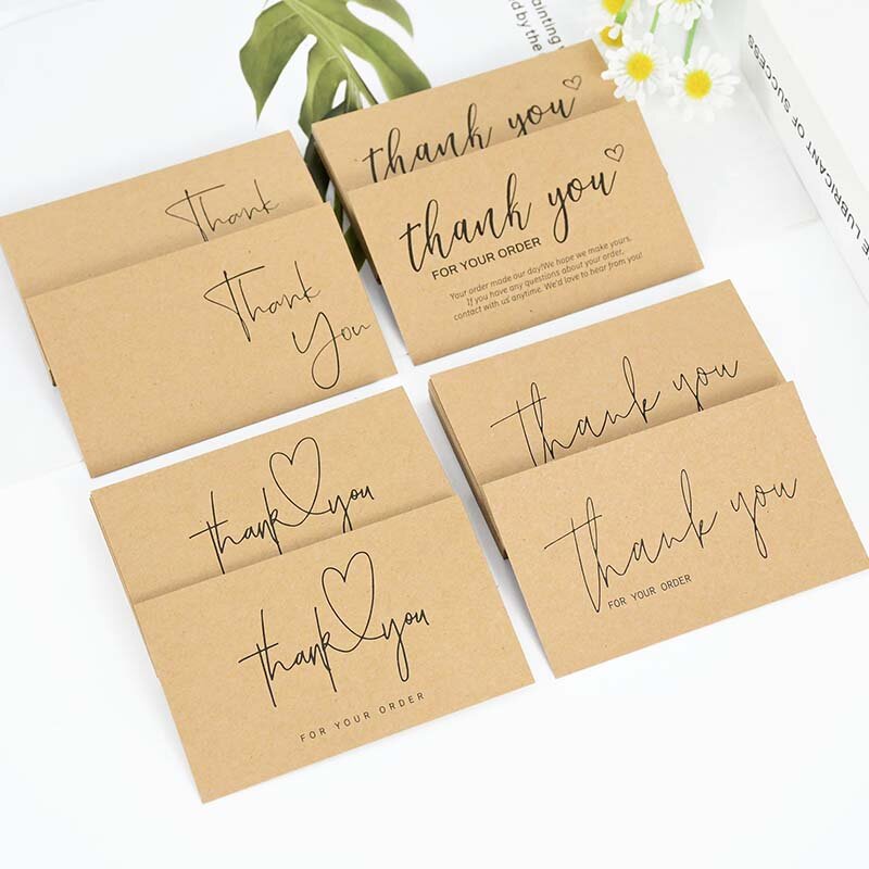 50pcs Kraf Paper Thanks Greeting Cards Thank You For Your Order Business Cards Enterprise Store Business Appreciation Card 5*9cm