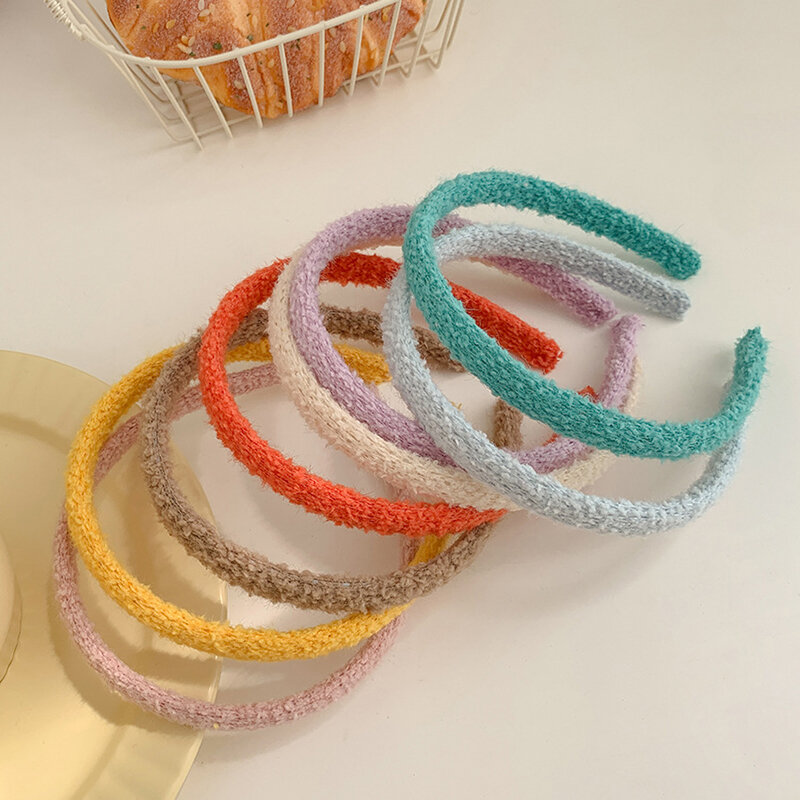 Cute Girly Plush Face Wash Headband With Colored Narrow Sides Metal Hoop Double Bangs Hairstyle Hairpin Hair Accessories