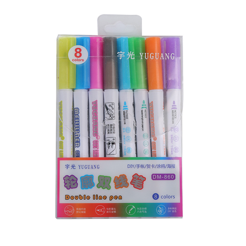8 قطعة كفاف مزدوجة خط القلم الإبداعية متعددة الوظائف اليد حساب ماركر الملونة فلاش الكتابة على الجدران المشارك قلم تحديد القلم
