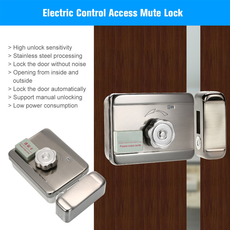 Electric Lock Castle & Gate Lock Access Control System Electronic Integrated RFID Door Rim Lock With ID Reader 125khz