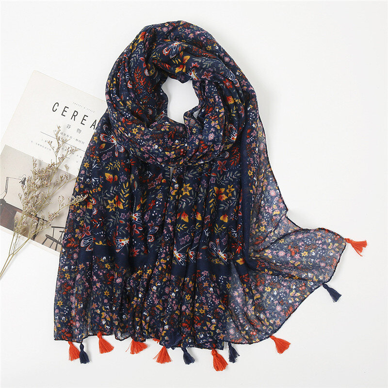 Neue Mode Luxus Marke Bohemian Floral Quaste Viskose Schal Schal Dame Hohe Qualität Wrap Pashmina Stola Moslemisches Hijab 180*90Cm