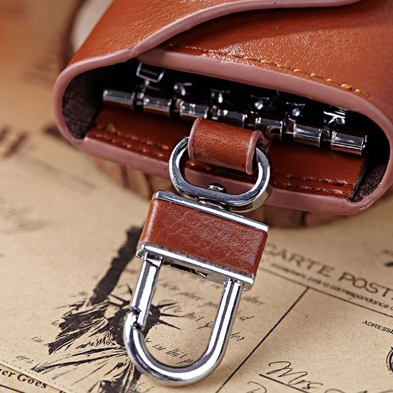 พวงกุญแจหนังแท้ของแท้ผู้ชายผู้หญิงที่ใส่กุญแจ Organizer กระเป๋าวัวแยกรถกระเป๋าสตางค์แม่บ้านกรณีกระเป๋ามินิการ์ด