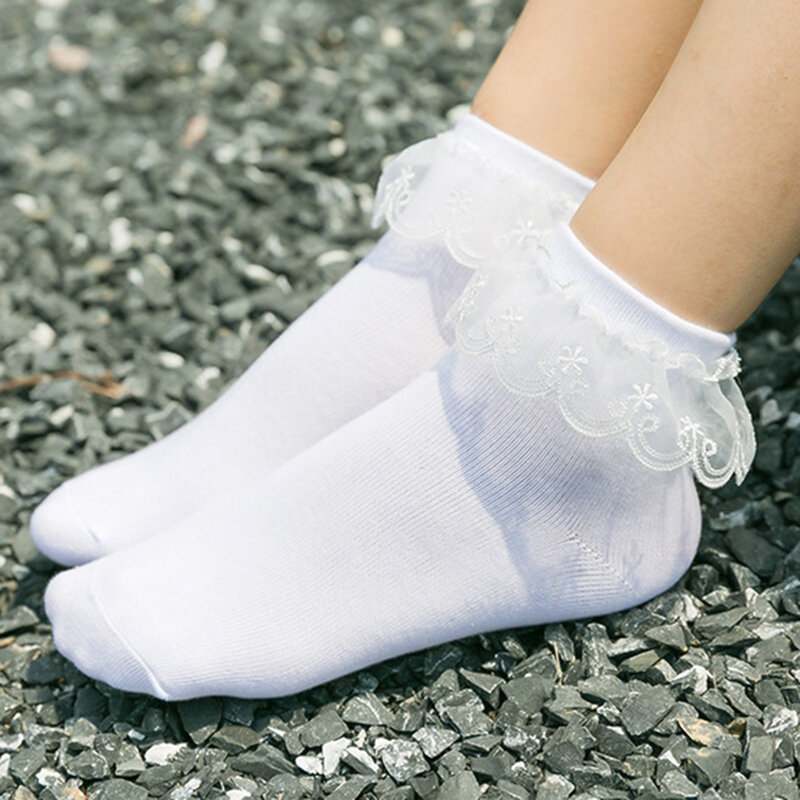 原宿-女性と女の子のためのレトロなレースのショートソックス,柔らかいフリルのコットンソックス,しっかりした足首の靴下