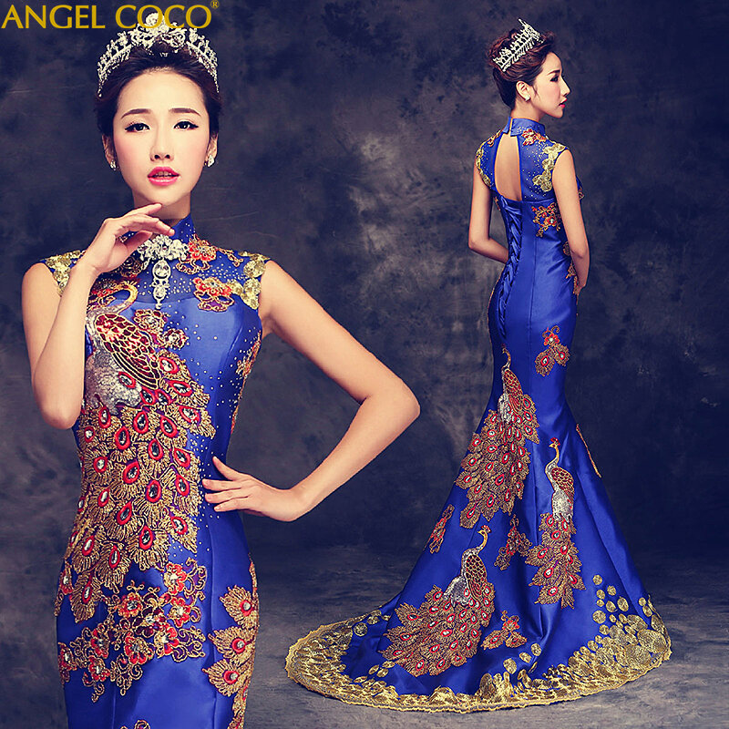 Sereia vestido de noite de luxo formal maternidade feminino elegante azul vermelho strass abiti da cerimonia robes abendkleider cheongsam