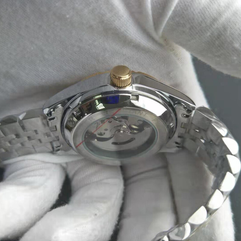 Różowe zegarki ze stali nierdzewnej automatyczne cyfry arabskie zegarki z litej stali Watchband wodoodporne cyfry arabskie zegarek islamski mechaniczny