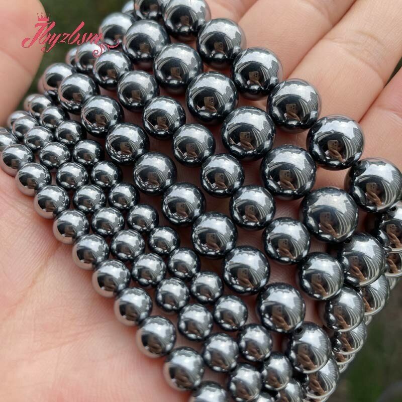 Terahertz-Genuine Round Smooth Loose Stone Beads, DIY Colar Jóias Fazendo Strand, 15 Polegada, 6mm, 8mm, 10mm, Frete Grátis