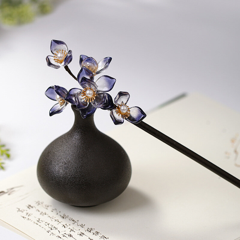 Sandalwood Flower Shape Hairpin Clips Handmade Coiled Wooden Hair Fork Sticks Retro Chinese Hanfu Hair Accessories Jewelry Tiara