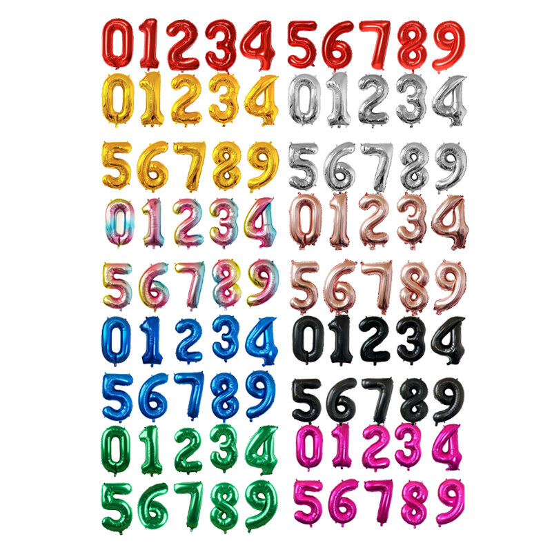 Lámina de números de 16/32 pulgadas para decoración de fiesta de cumpleaños de niños, suministros digitales para Baby Shower, color rosa, dorado, verde, plateado