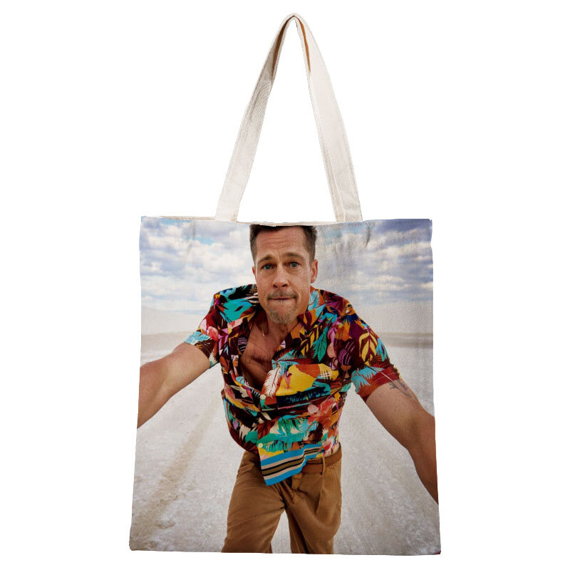Damen Brad Pitt Leinwand Tote Tasche Baumwolle Tuch Schulter Shopper Taschen für Frauen Eco Faltbare Reusable Einkaufstaschen