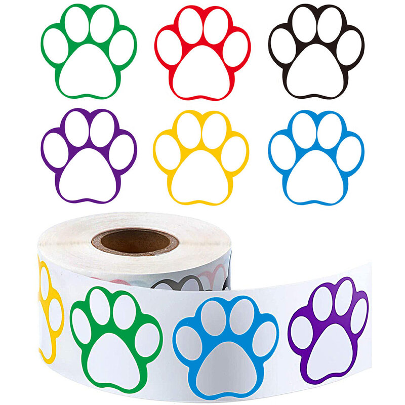 Adesivos canina urso gato e cachorro, 50-500 peças adesivos de recompensa para laptop adesivos de papelaria para estudantes 1 polegada impressão de pata colorida