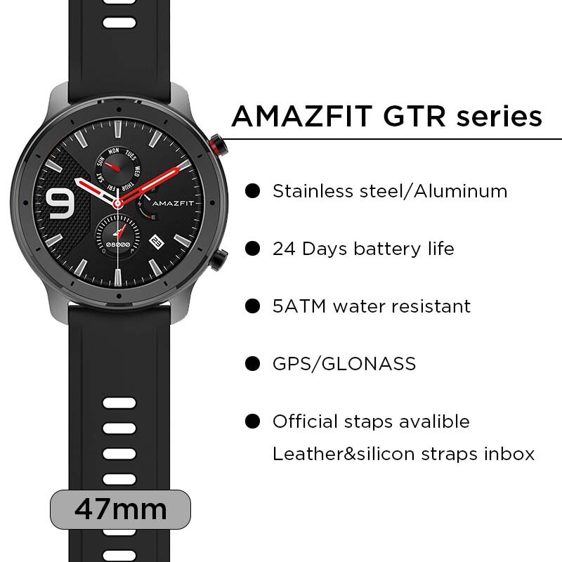 Version mondiale Amazfit GTR 47mm montre intelligente Huami 5ATM étanche Smartwatch 24 jours batterie GPS contrôle de la musique pour Android IOS