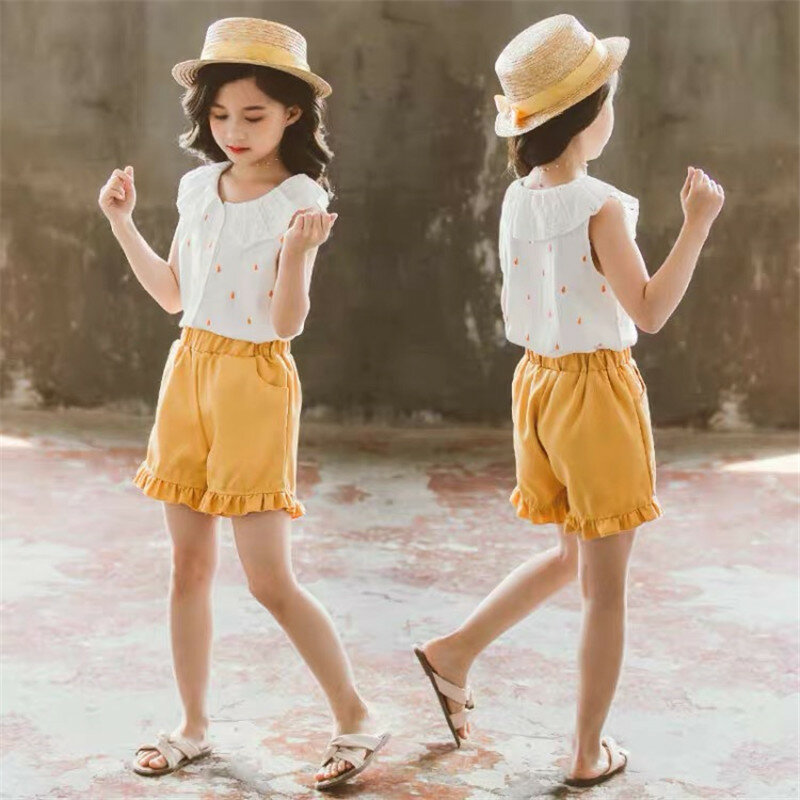 Lato 2021 dziewczynek odzież ustawia dzieci dziewczyna ubrania krotka bluza + spodnie moda stroje dziecięce garnitury 5 7 9 10 12 lat