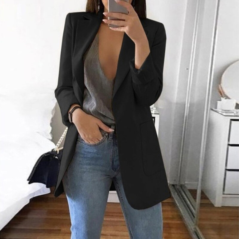 2020 moda feminina lapela terno casaco cardigan blazer senhora do escritório negócios formal terno casaco outono manga longa magro jaquetas