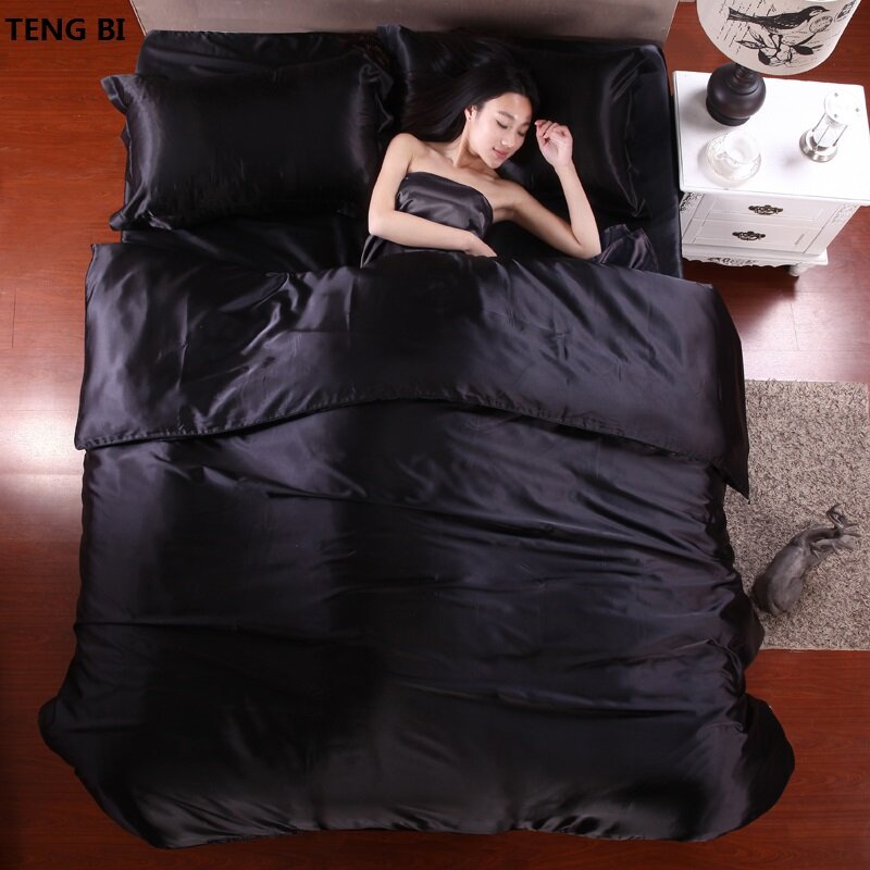 HOT! 100% cama de seda moda conjunto de cama cor pura a/b cor dupla face simplicidade folha de cama, colcha capa fronha 2-5pc