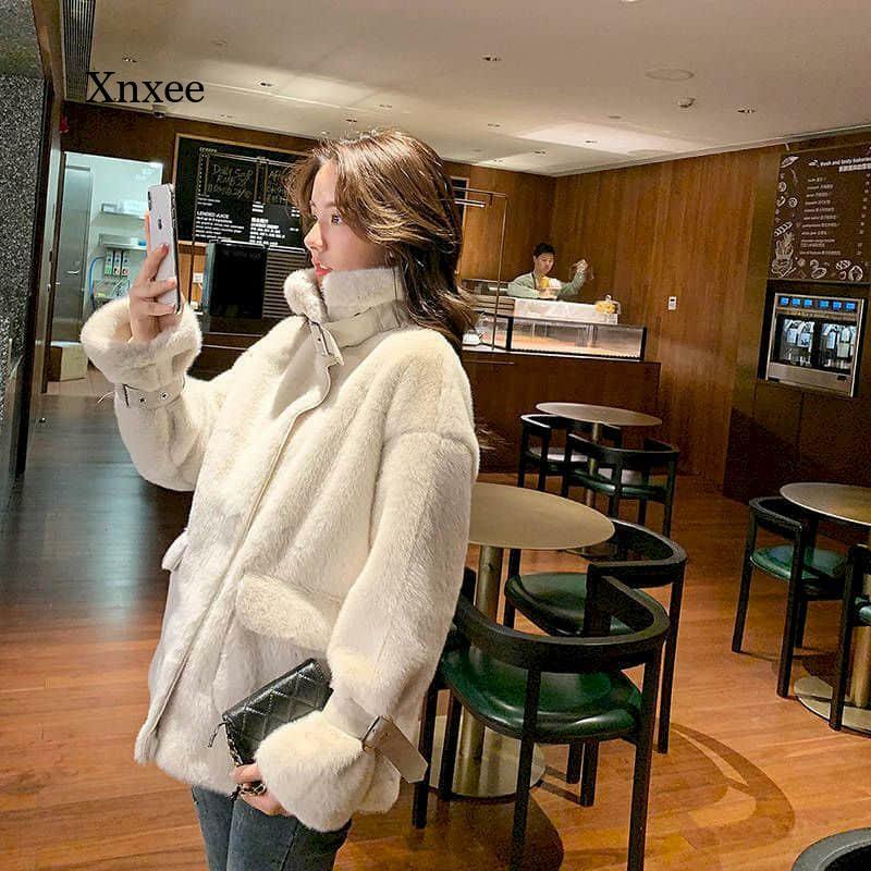 2021 inverno das mulheres nova pele falsa locomotiva jaqueta de pelúcia solto moda casaco de pele tendência feminina high street engrossar jaqueta