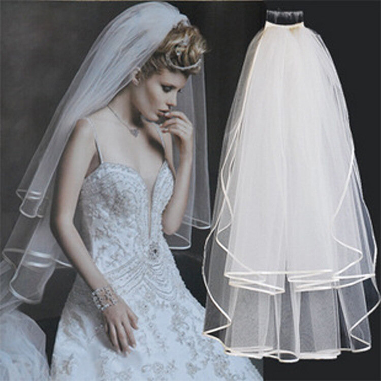 Duas Camadas Curtas De Tule Véus De Noiva, Branco Marfim Pente De Noiva, Elegante Catedral Casamento Acessórios