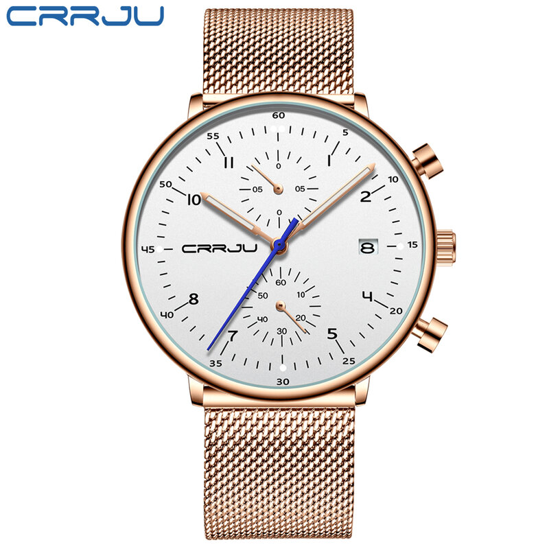 CRRJU 패션 남성 시계 톱 브랜드 로즈 방수 시계 슬림 날짜 간단한 캐주얼 쿼츠 시계 남자 스포츠 시계