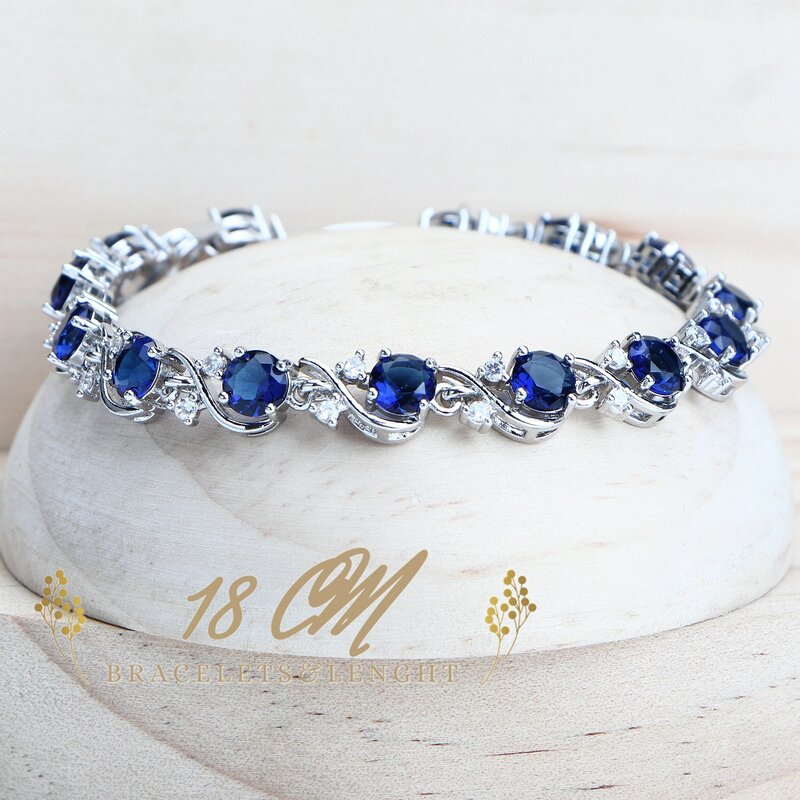 Niebieski cyrkon kobiety biżuteria ustawia 925 Sterling srebrne wesele kostium dla nowożeńców biżuteria kolczyki pierścionki bransoletki wisiorek naszyjnik