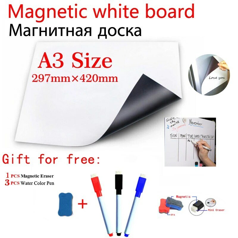 A3 Ukuran Magnet Papan Tulis Putih Penghapus Kering Magnet Stiker Kulkas Fleksibel Vinil Rumah Kantor Dapur Kalender Buletin