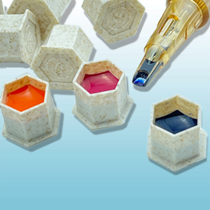 Tatuaggio ecologico e tappi di inchiostro a pigmenti permanenti per trucco paglia di grano riciclabile usa e getta 10 12 15MM 200/500/1000 Pcs/Bag