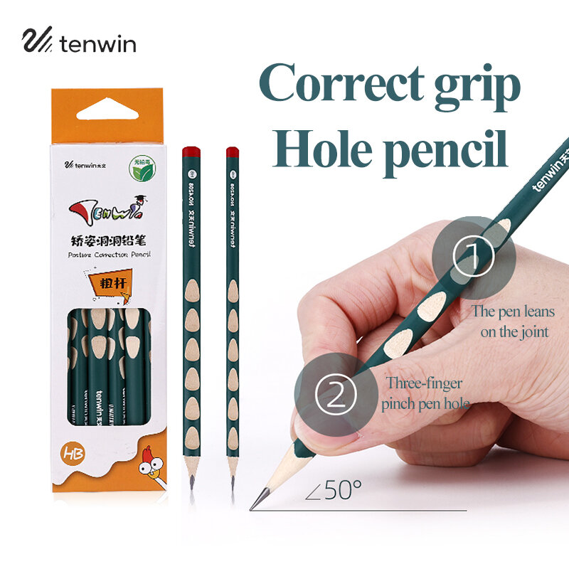 Tenwin Students Posture Correction Pencils HB/2B Correct Grip Practicing Trigonal Pencils Thick/Thin Rod Hold Pen Right Posture