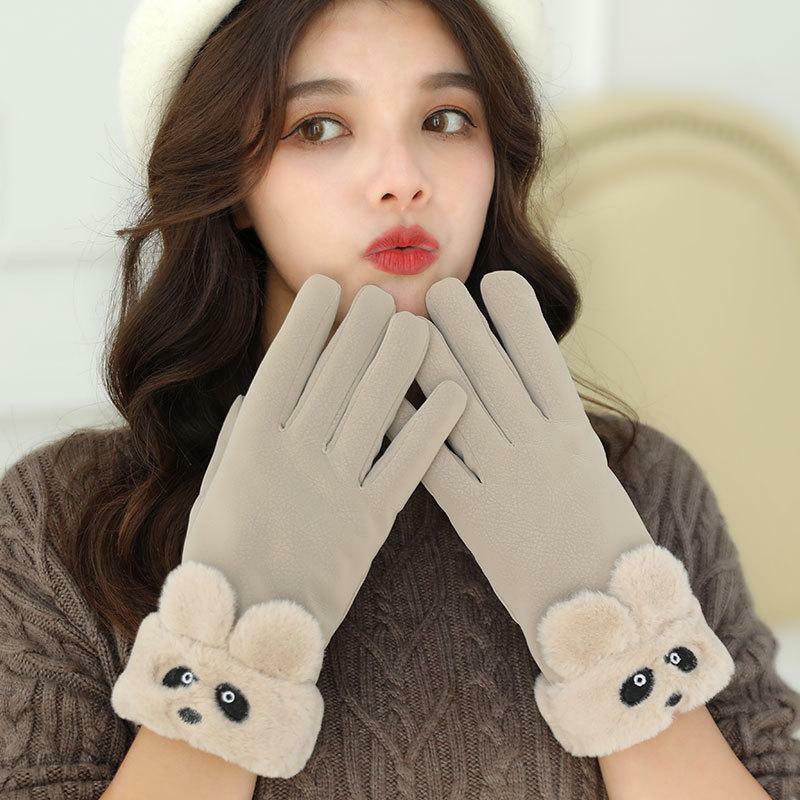 Guantes de invierno para mujer, guantes de felpa, guantes de invierno para mujer, guantes de algodón a prueba de viento y frío para pantalla táctil