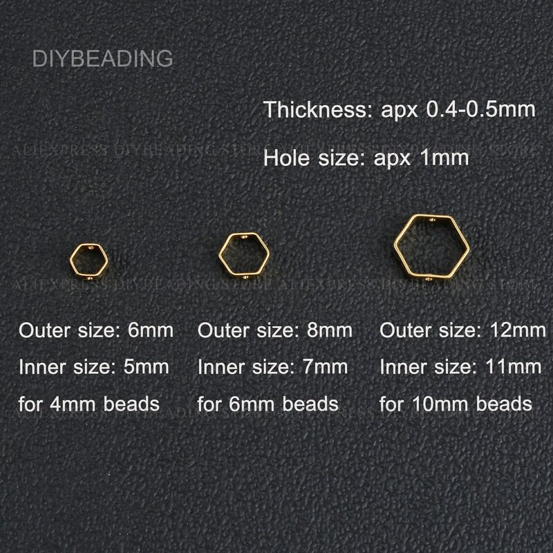 真鍮の六角形コネクタ,50〜500個,イヤリングの発見,ネックレス作り,6mm,8mm,12mm,金属および幾何学的ビーズ,リンク素材