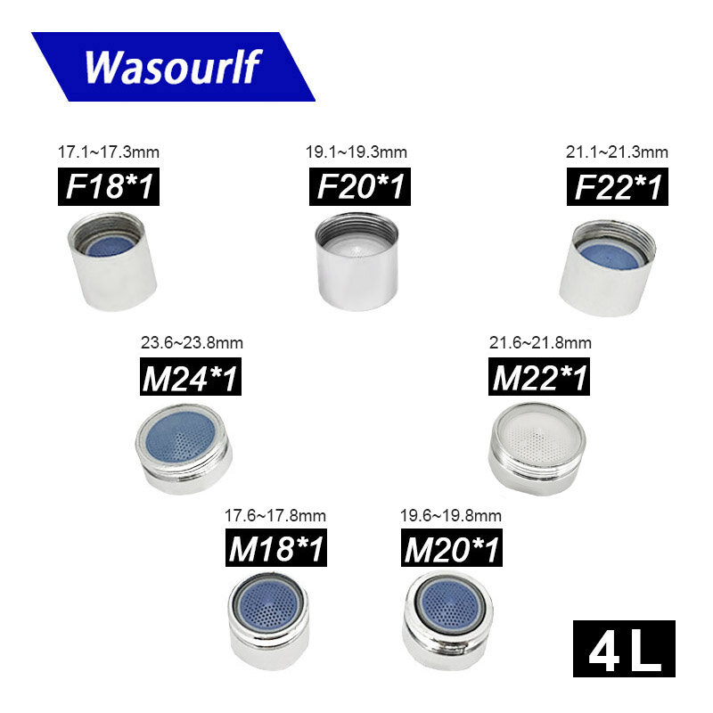 Wasourlf 4L M18 M20 M22 M24 Water Saving Aerator ด้ายชายหรือหญิง Whorl สำหรับก๊อกน้ำประปาก๊อกน้ำฟองทองเหลืองอุปกรณ์เสริม